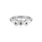 sandcast Silver ring with three teal sapphires handmade jewellery zoe alexandira