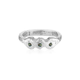 sandcast Silver ring with three teal sapphires handmade jewellery zoe alexandira