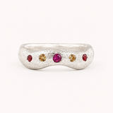 Silver Wave Ring - Yellow & Pink Sapphires