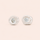 Single Stone Bubble Stud Earrings - Silver & Teal Sapphire