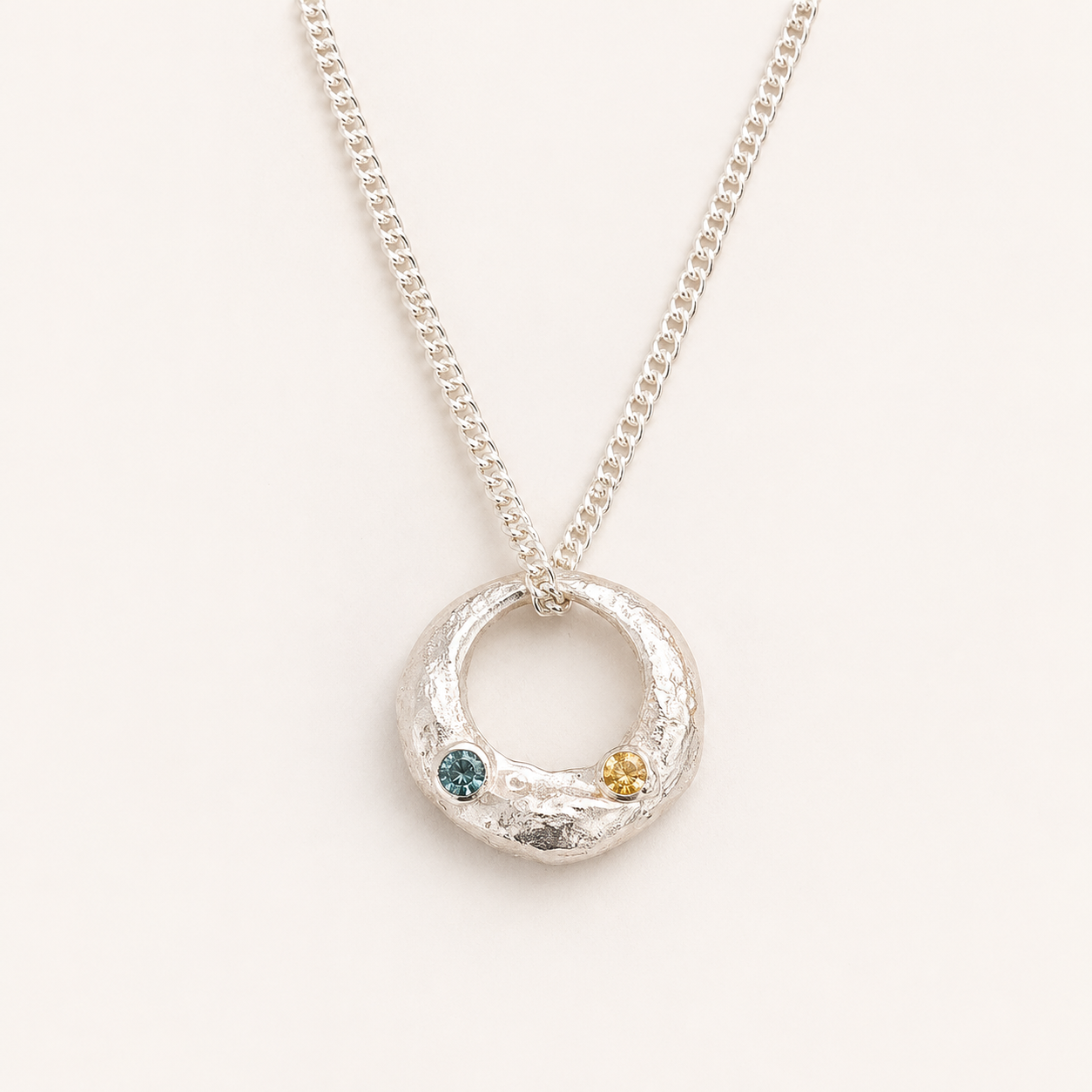 Silver Demilune Pendant - Mixed Sapphire