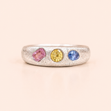 Silver Dome Ring - Blue, Yellow, Pink Sapphire