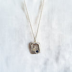 sapphire silver tablet style necklace handmade by zoe alexandria jewellery