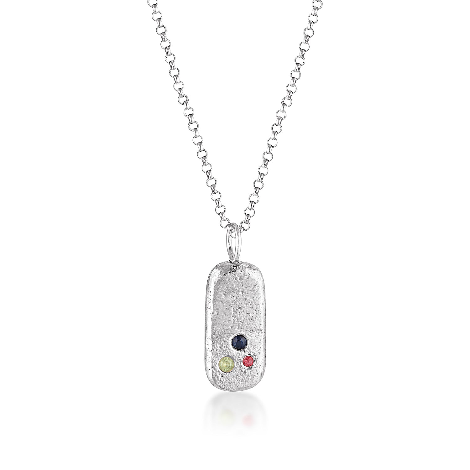 recycled Silver Large Tablet Necklace - Mixed Sapphire pendant by zoe alexandria jewellery