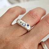 Silver Tablet Signet Ring - Blue sapphire