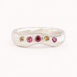 Silver Wave Ring - Yellow & Pink Sapphires