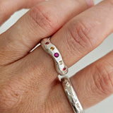 Silver Wave Ring - Yellow & Pink Sapphires