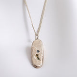Silver Small Tablet Necklace - Mixed Sapphire