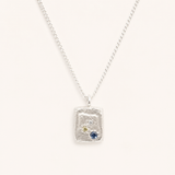Silver Square Tablet Necklace - Mixed Sapphire