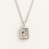 Silver Square Tablet Necklace - Yellow & teal sapphire