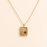 Gold Square Tablet Necklace - Mixed Sapphire & Diamond