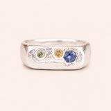 Silver Tablet Signet Ring - Blue, green, yellow sapphire