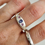 Silver Aluna Bold Ring - Pink, Yellow, Blue 5 Stone