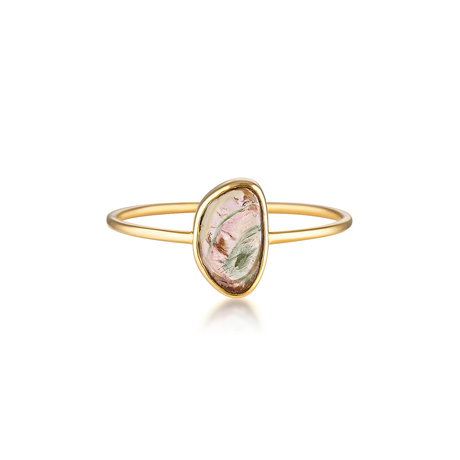Watermelon Tourmaline Slice Ring - Yellow Gold ring by zoe alexandria jewellery