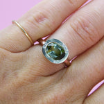 Bio-Tourmaline and Diamond Ring alternative engagement ring handmade by zoe alexandria jewellery
