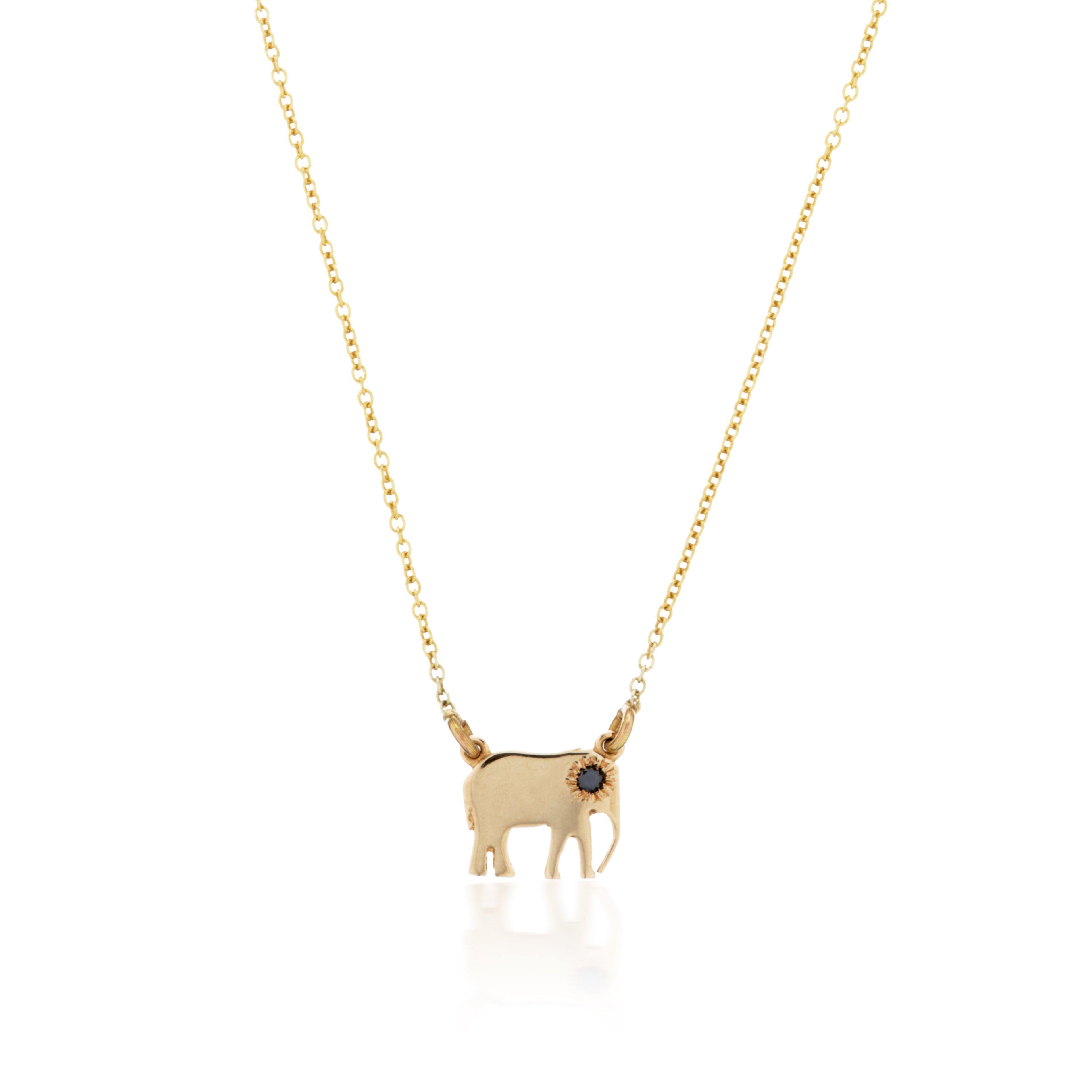 Gold elephant necklace with black diamond eye