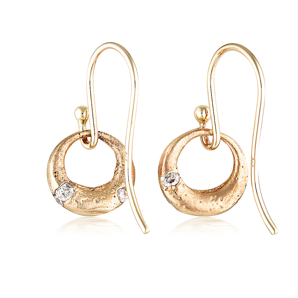 Demilune Earrings recycled Yellow Gold & White Diamond earrings by zoe alexandria jewellery