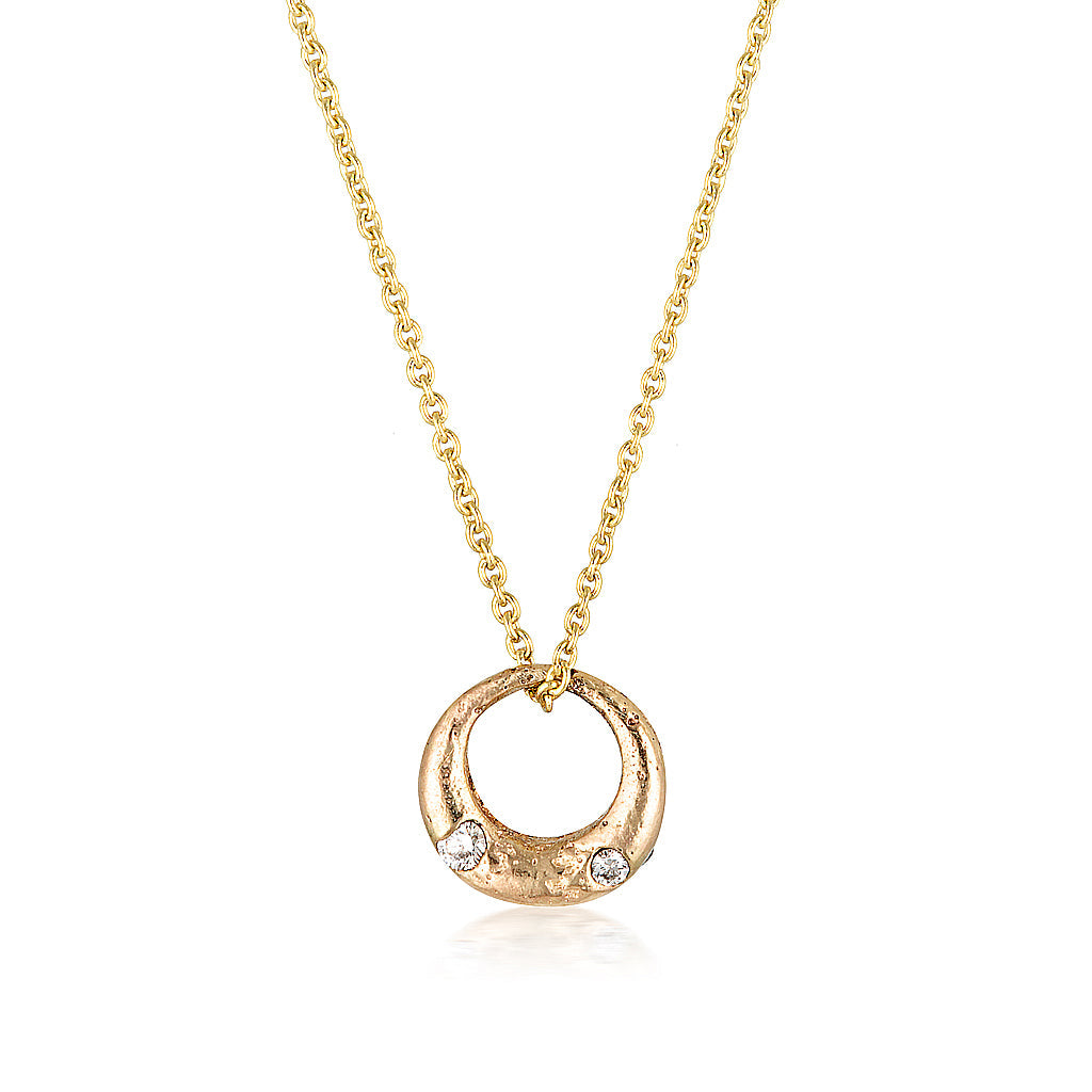 Demilune Pendant recycled Yellow Gold & LAB GROWN White Diamond necklace by zoe alexandria jewellery