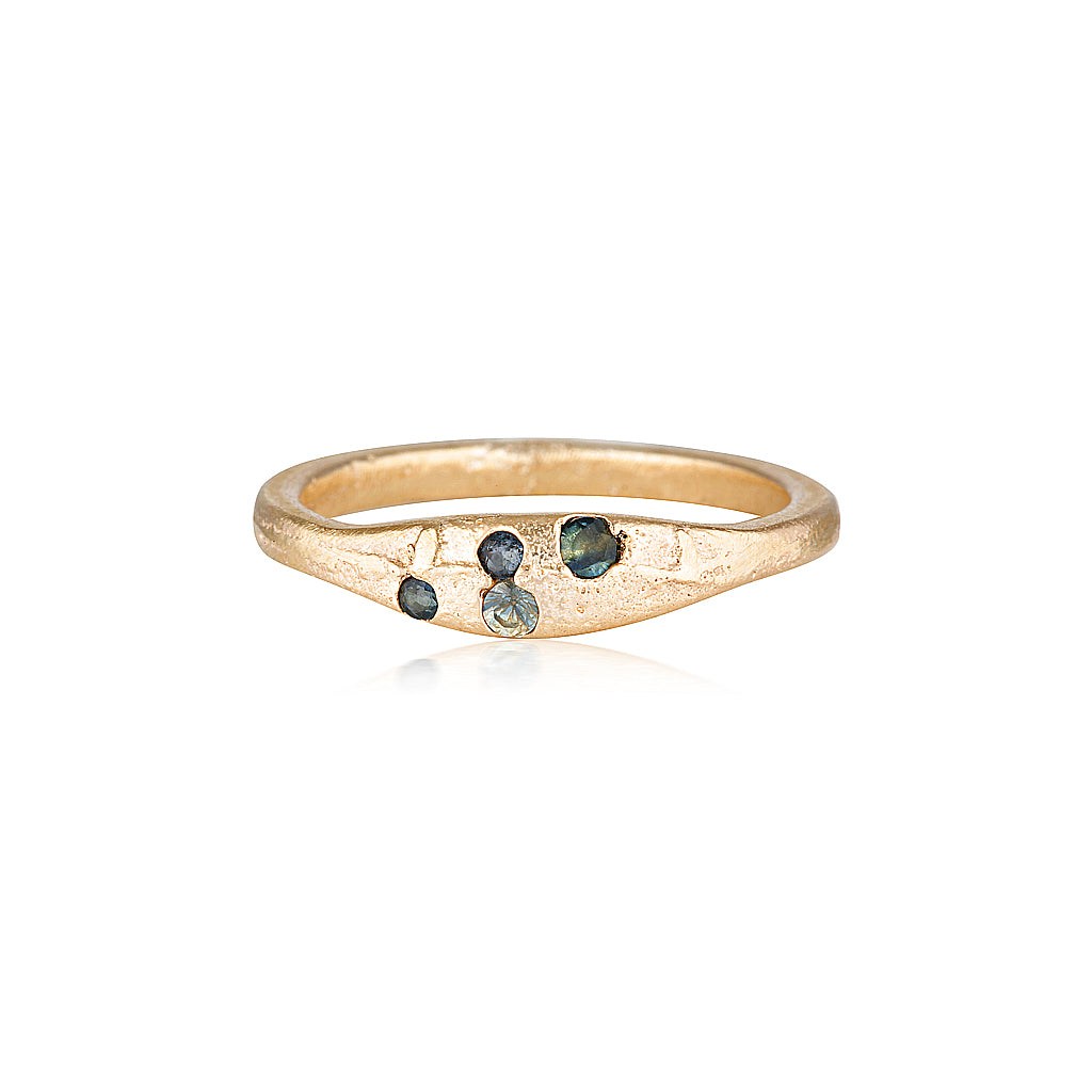 Aluna Ring recycled Yellow Gold & Teal Sapphire ring by zoe alexandria jewellery