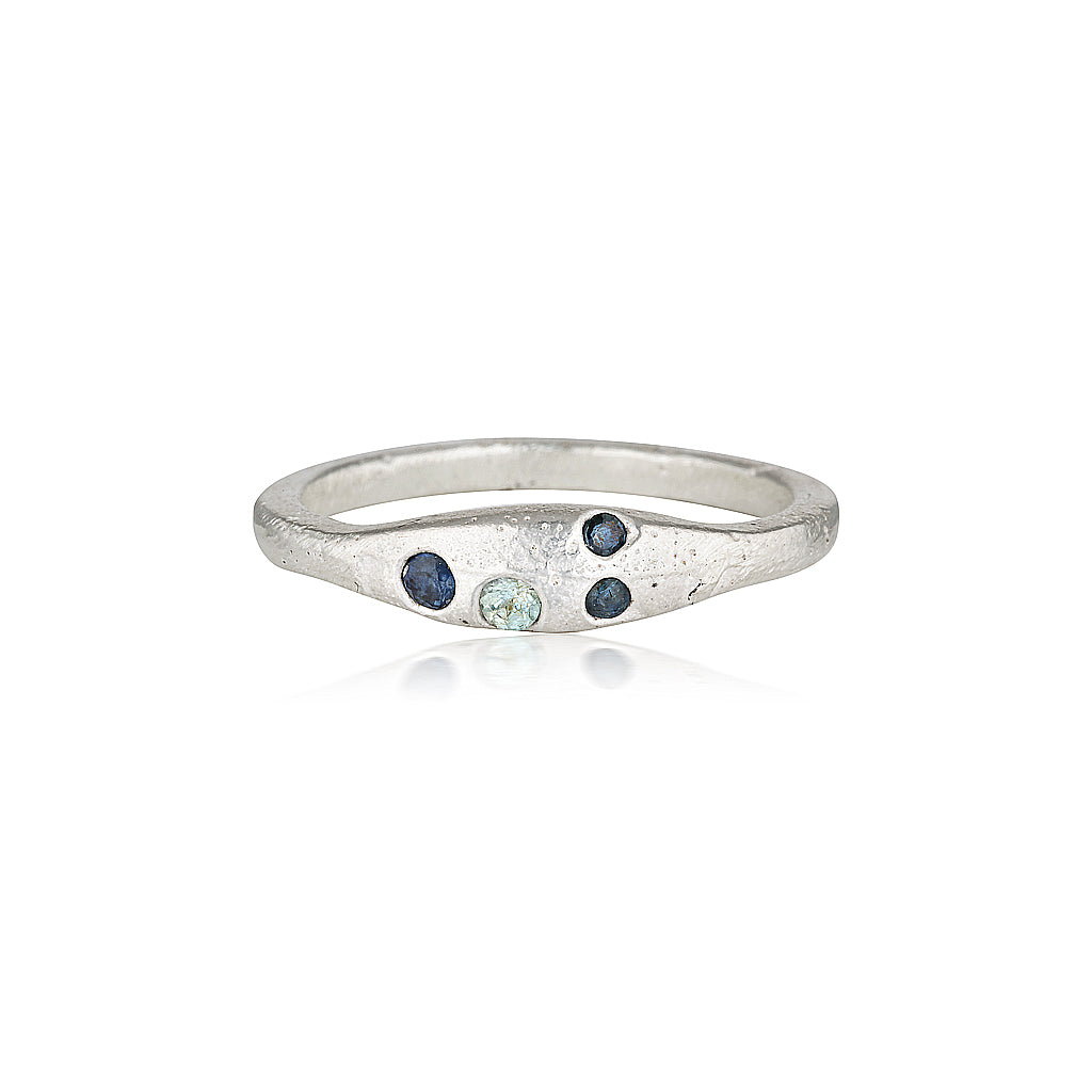 Aluna Ring recycled Silver & Teal Sapphire ring by zoe alexandria jewellery
