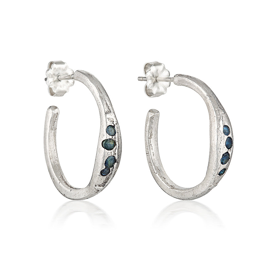 Aluna Hoop Earrings - Silver & Teal Sapphire