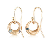 Demilune Earrings recycled Yellow Gold & Teal Sapphire earrings by zoe alexandria jewellery