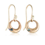Demilune Earrings recycled Yellow Gold & Teal Sapphire earrings by zoe alexandria jewellery