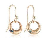 Demilune Earrings recycled Yellow Gold & Teal Sapphire earrings by zoe alexandria jewellery