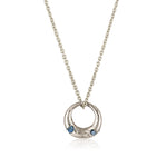 Demilune Pendant recycled White Gold & Teal Sapphire necklace by zoe alexandria jewellery