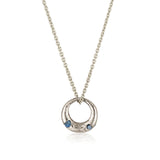 Demilune Pendant recycled White Gold & Teal Sapphire necklace by zoe alexandria jewellery