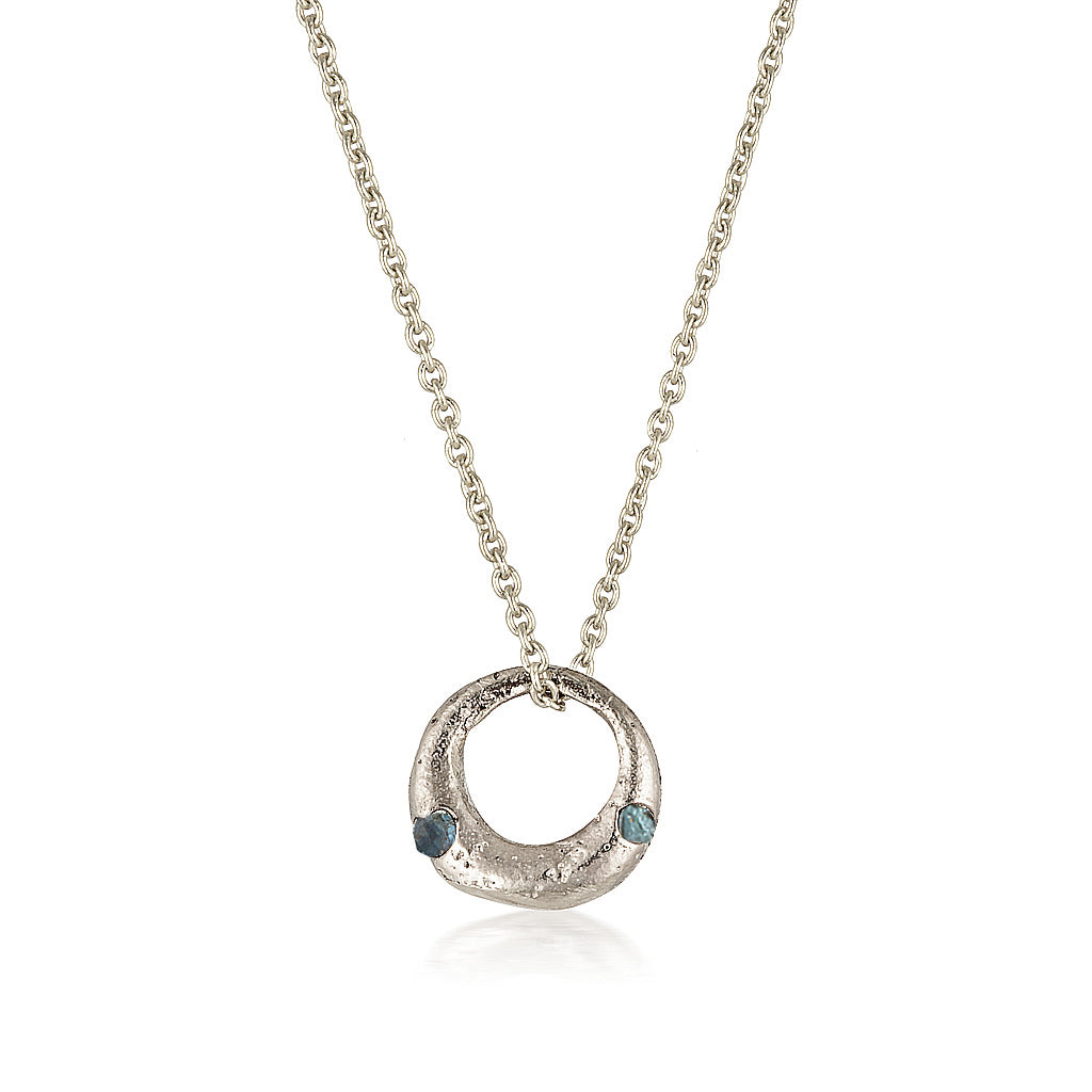 Demilune Pendant recycled White Gold & Teal Sapphire necklace by zoe alexandria jewellery