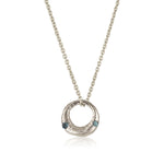 Demilune Pendant recycled White Gold & Teal Sapphire necklace by zoe alexandria jewellery