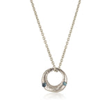 Demilune Pendant recycled White Gold & Teal Sapphire necklace by zoe alexandria jewellery