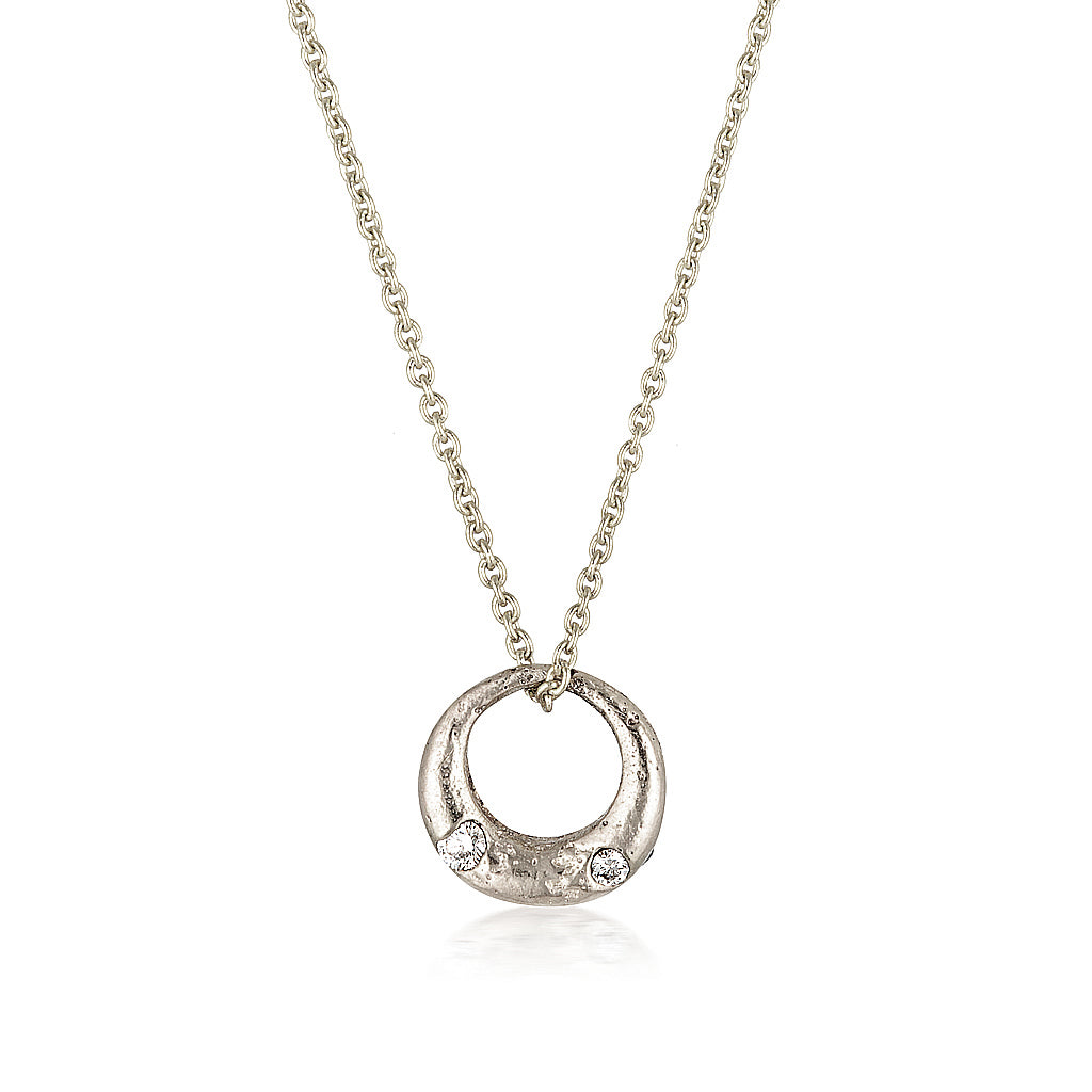 Demilune Pendant recycled White Gold & White Diamond necklace by zoe alexandria jewellery