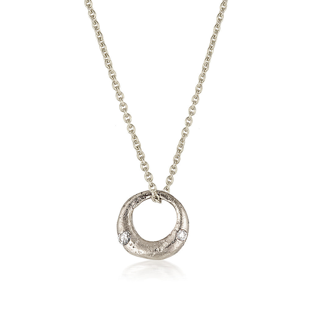 Demilune Pendant recycled White Gold & White Diamond necklace by zoe alexandria jewellery