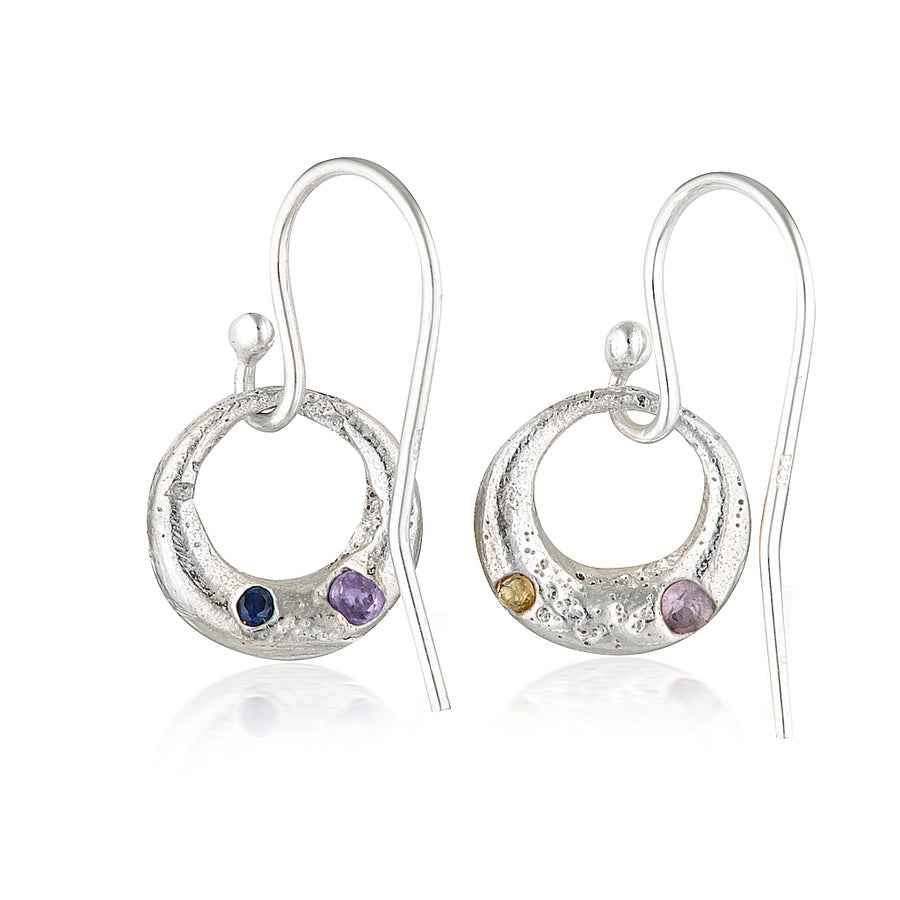 Demilune Earrings - Silver & Mixed Sapphire