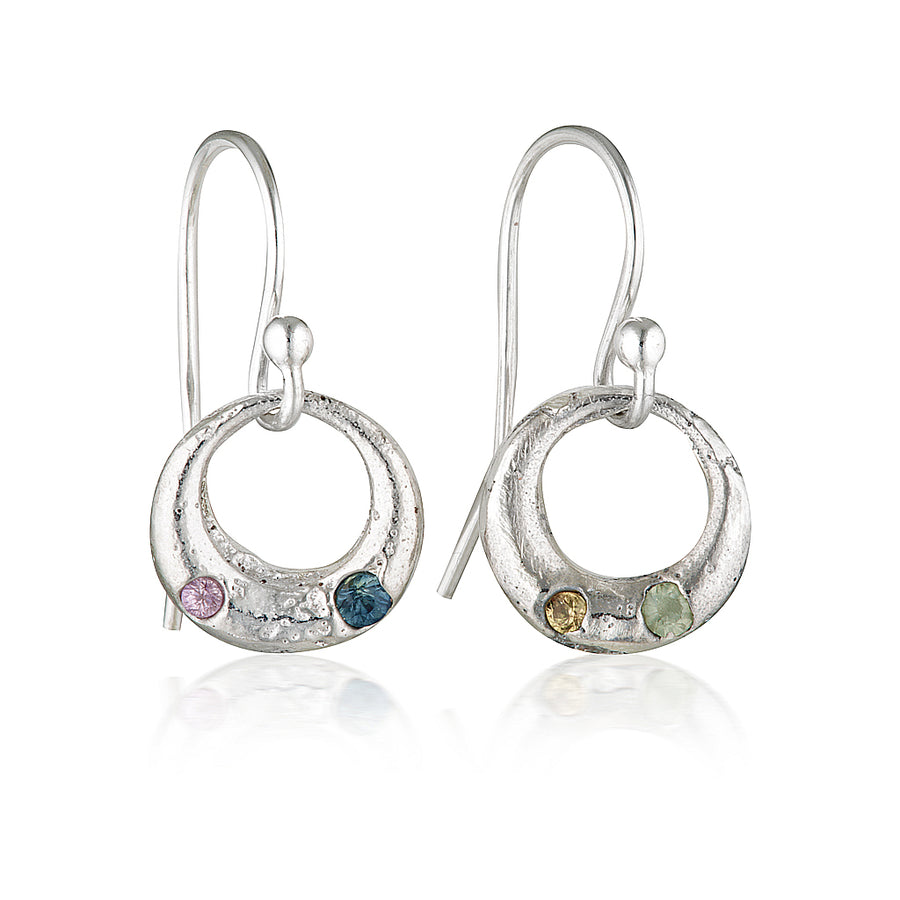 Demilune Earrings - Silver & Mixed Sapphire