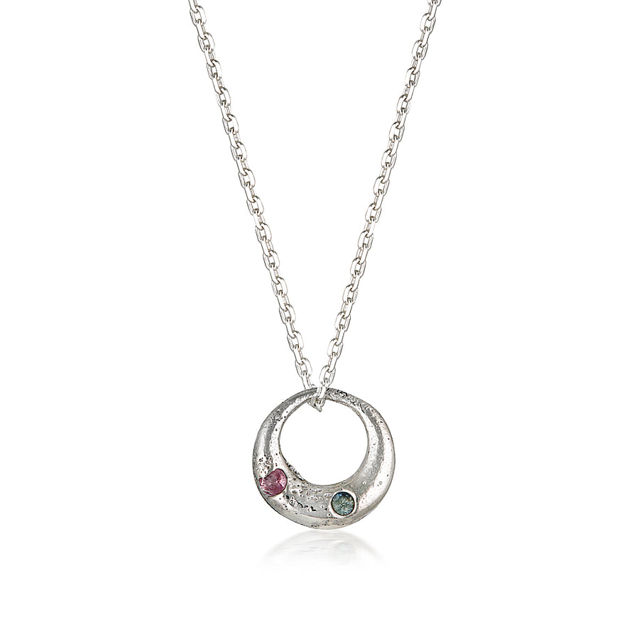 Demilune Pendant - Silver & Mixed Sapphire