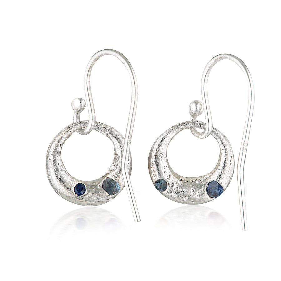 Demilune Earrings - Silver & Teal Sapphire