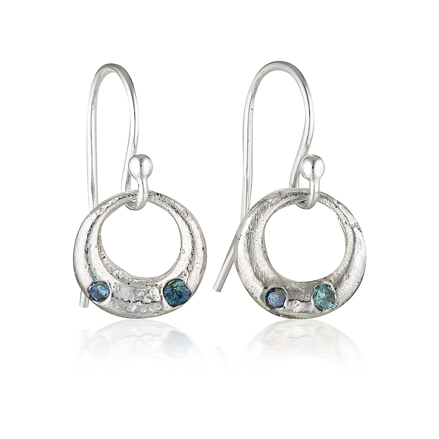 Demilune Earrings - Silver & Teal Sapphire