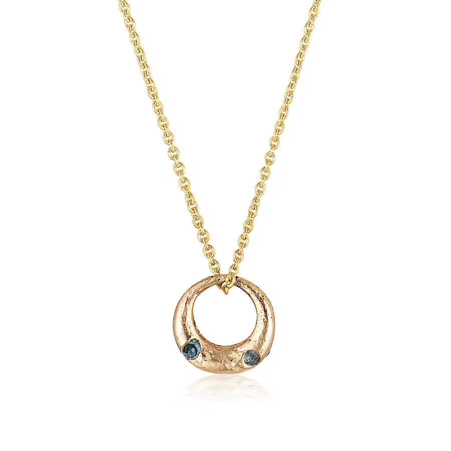 Demilune Pendant - Yellow Gold & Teal Sapphire