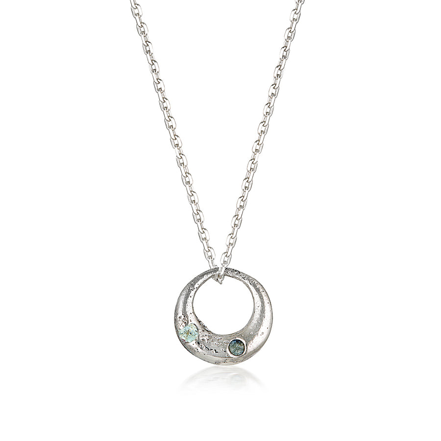 Demilune Pendant - Silver & Teal Sapphire