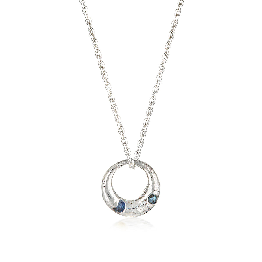 Demilune Pendant - Silver & Teal Sapphire