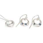 Demilune Earrings and pendant recycled Silver & Teal Sapphire by zoe alexandria jewellery