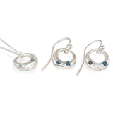 Demilune Earrings and pendant recycled Silver & Teal Sapphire by zoe alexandria jewellery