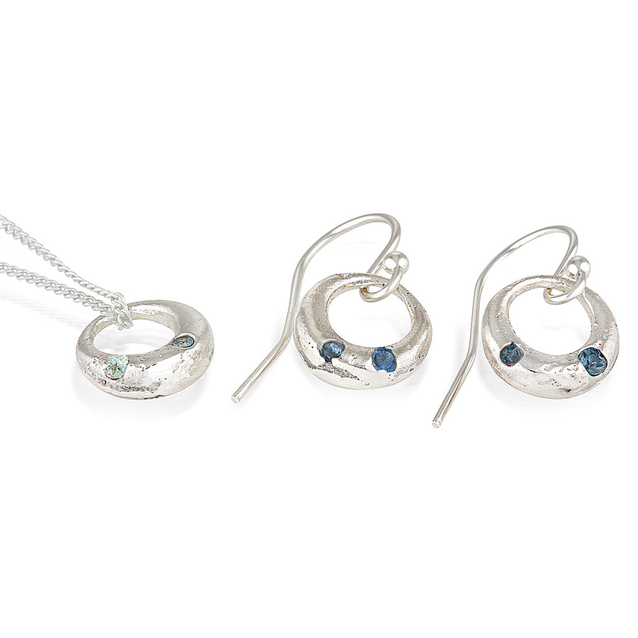 Demilune Earrings - Silver & Teal Sapphire