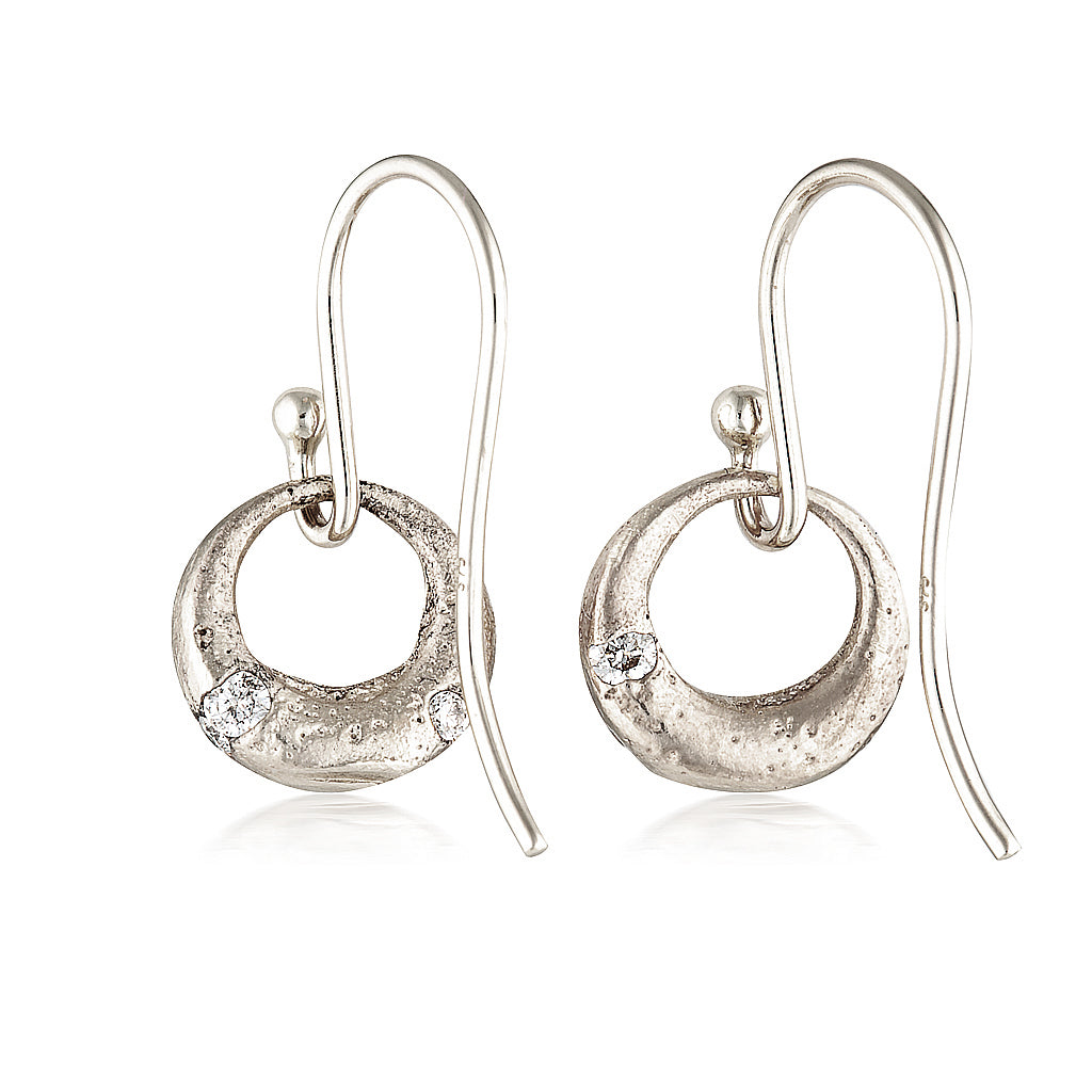 Demilune Earrings recycled White Gold & White Diamond earrings by zoe alexandria jewellery