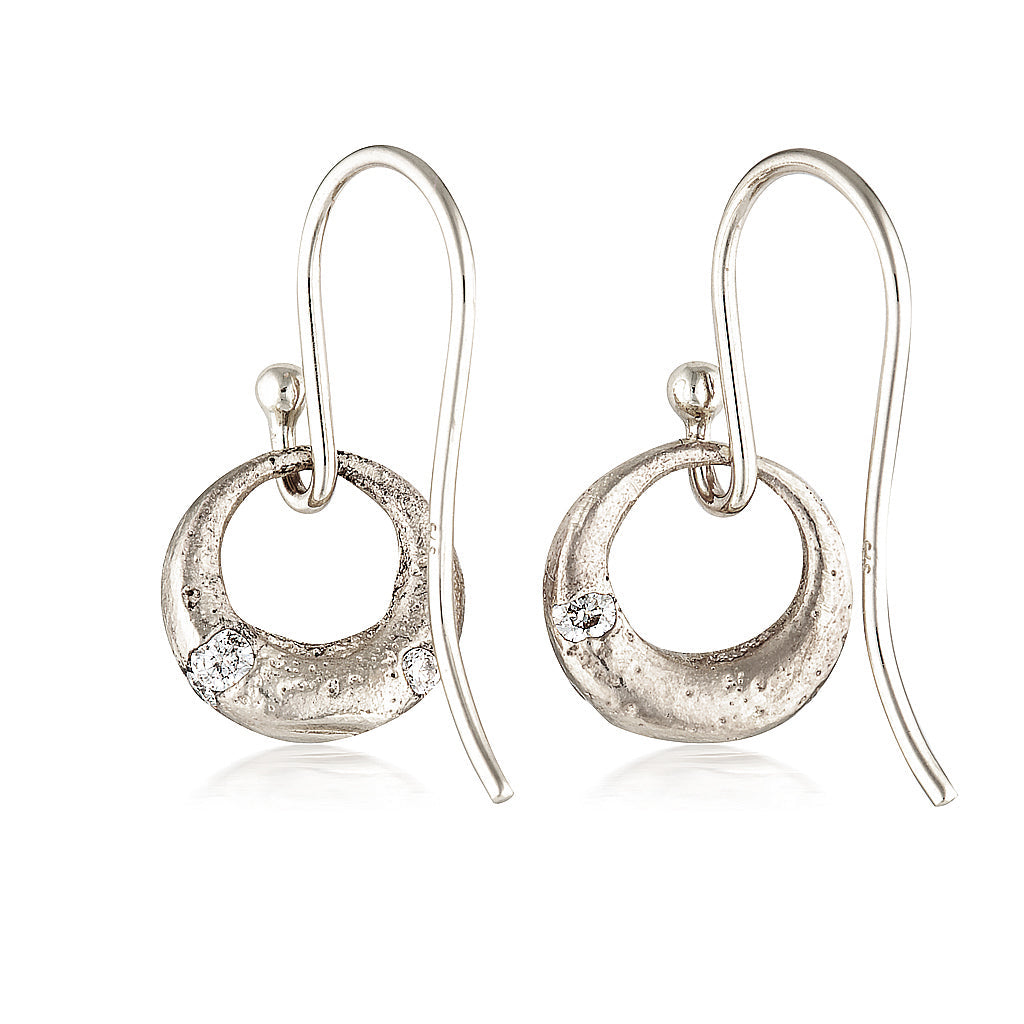 Demilune Earrings recycled White Gold & LAB GROWN White Diamonds by zoe alexandria jewellery