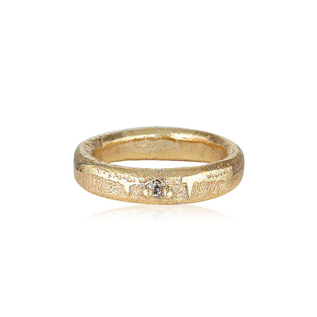 Epicene Ring recycled Yellow Gold & White Diamond 4mm band alternative wedding ring handmade by zoe alexandria jewellery