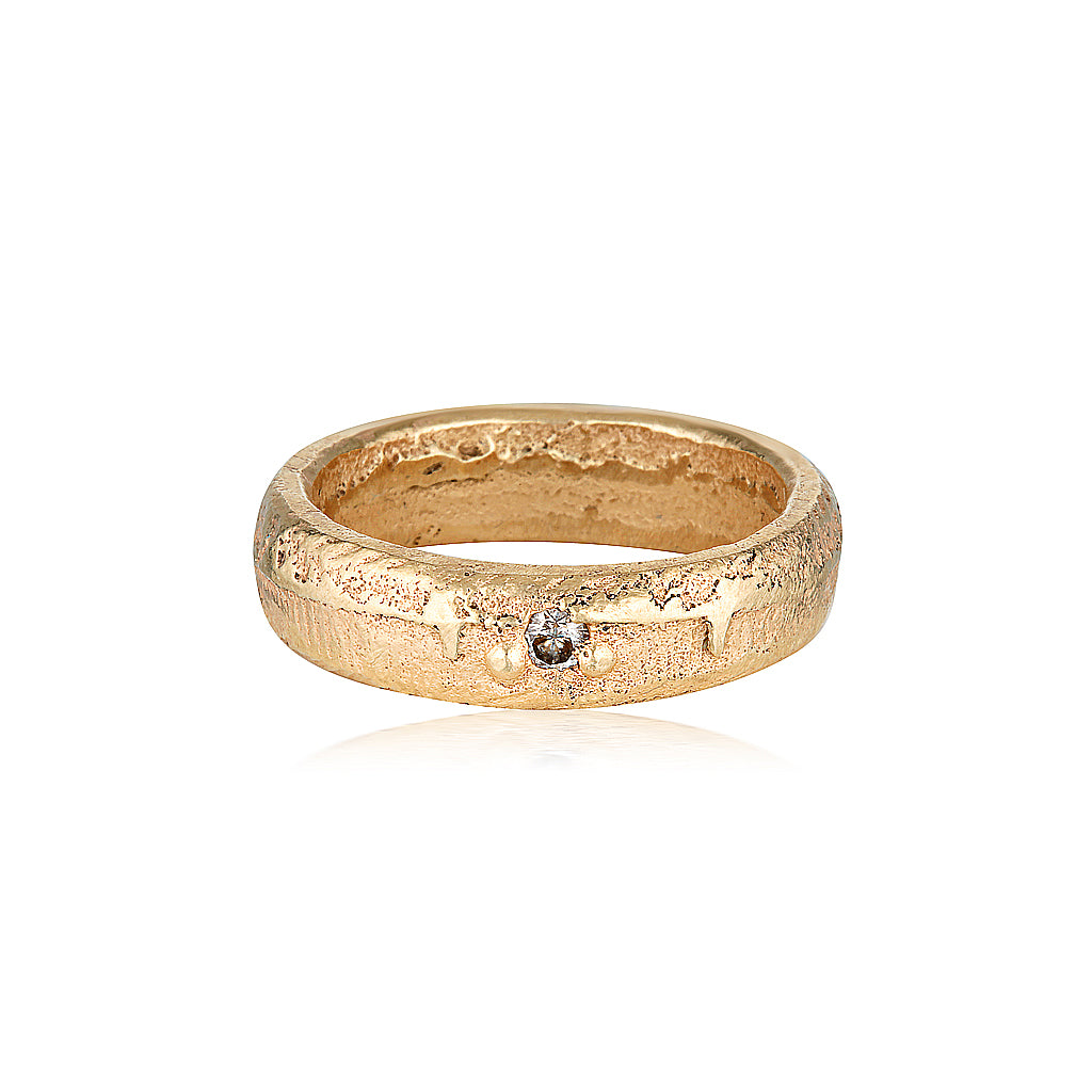 Epicene Ring recycled Yellow Gold & White Diamond 6mm band alternative wedding ring handmade by zoe alexandria jewellery